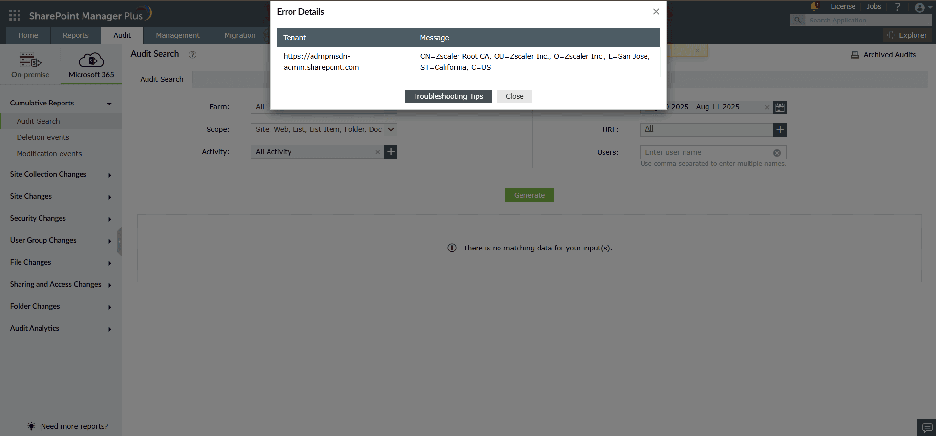 SharePoint Manager Plus 中的不受信任证书错误