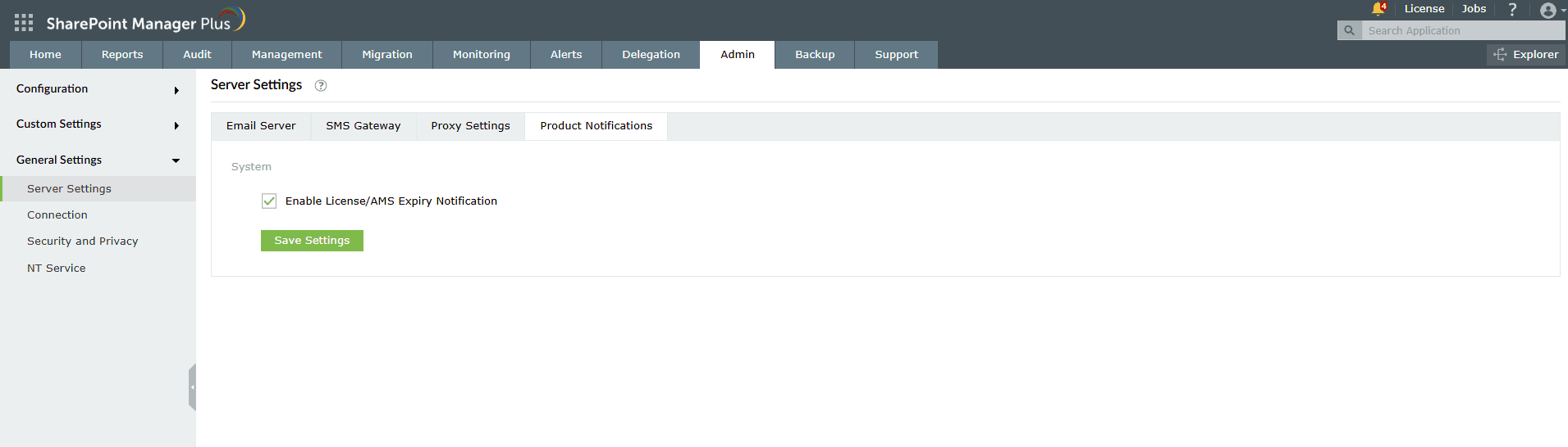 在SharePoint Manager Plus中启用许可证过期通知