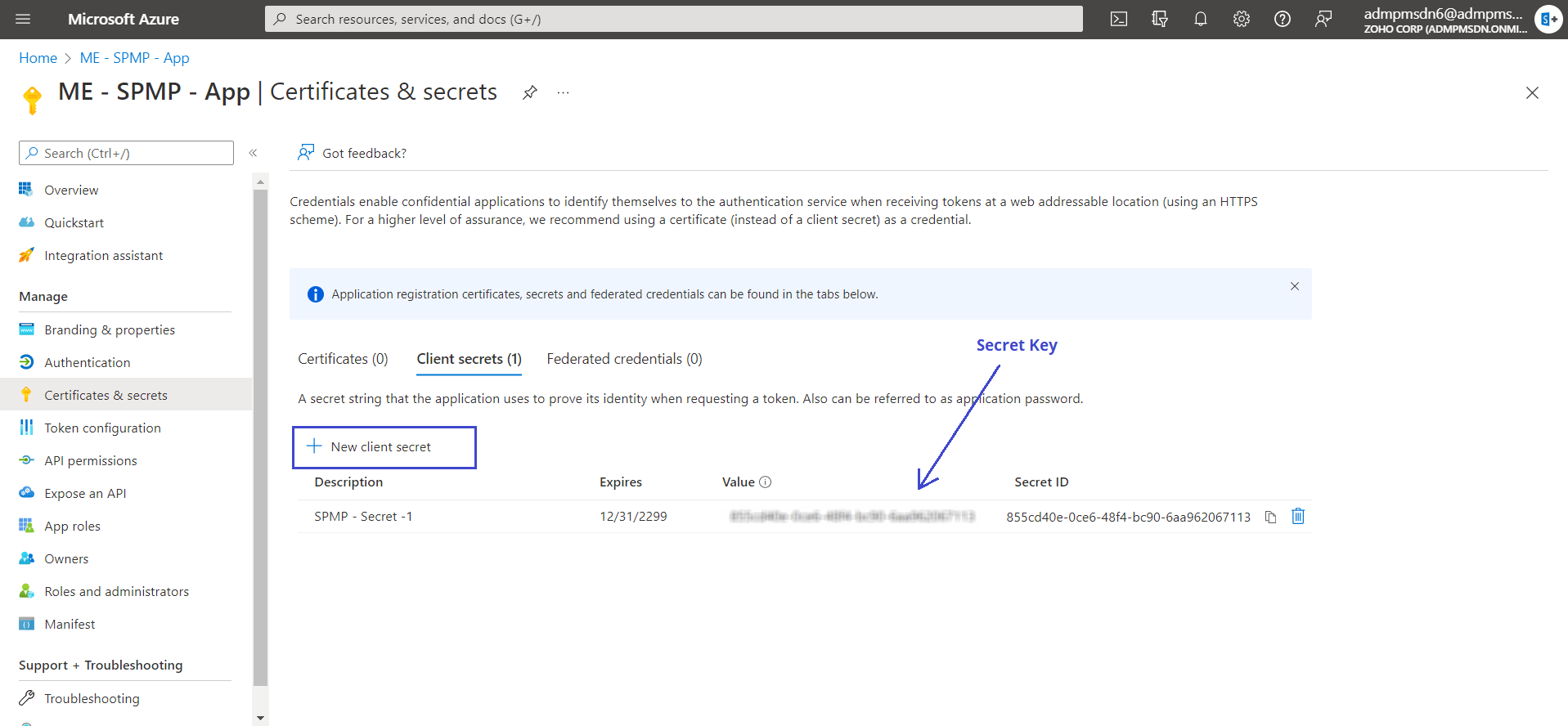 生成客户端密钥以配置SharePoint Manager Plus中的邮件服务器