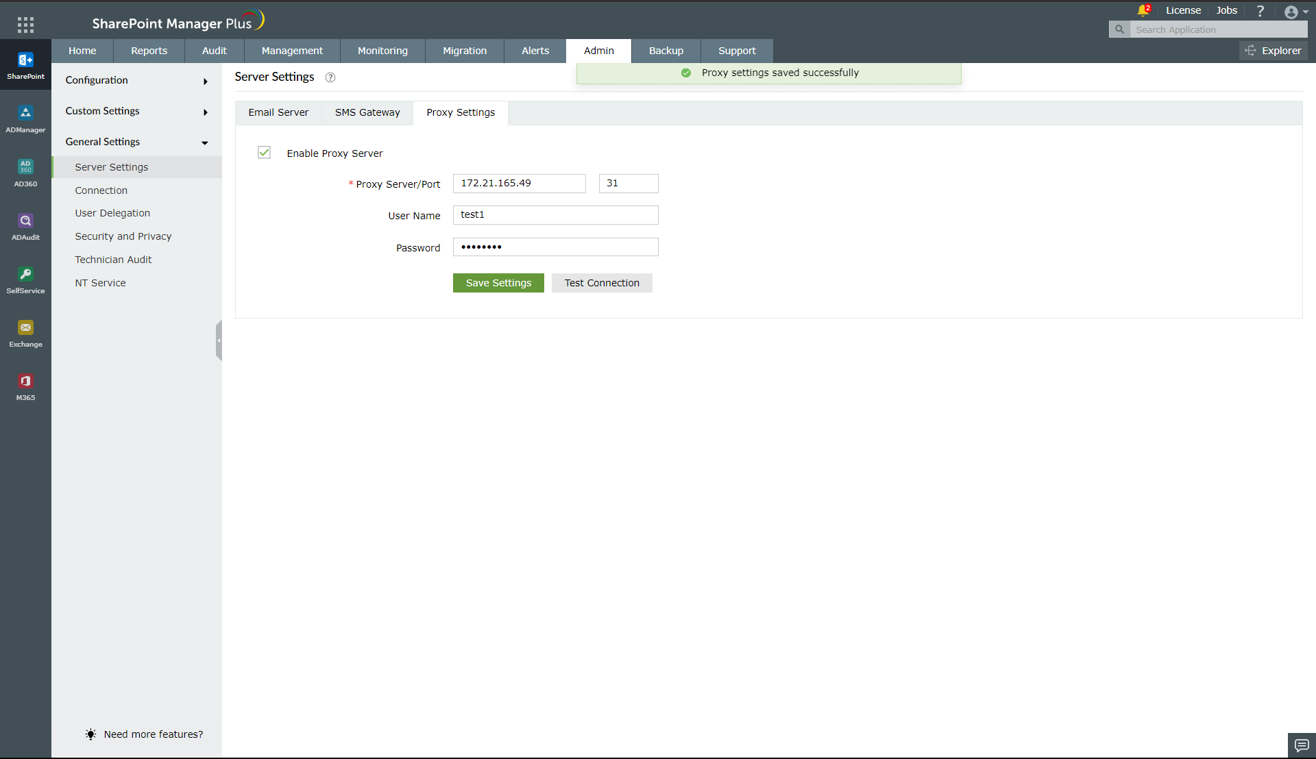 在SharePoint Manager Plus中启用代理服务器