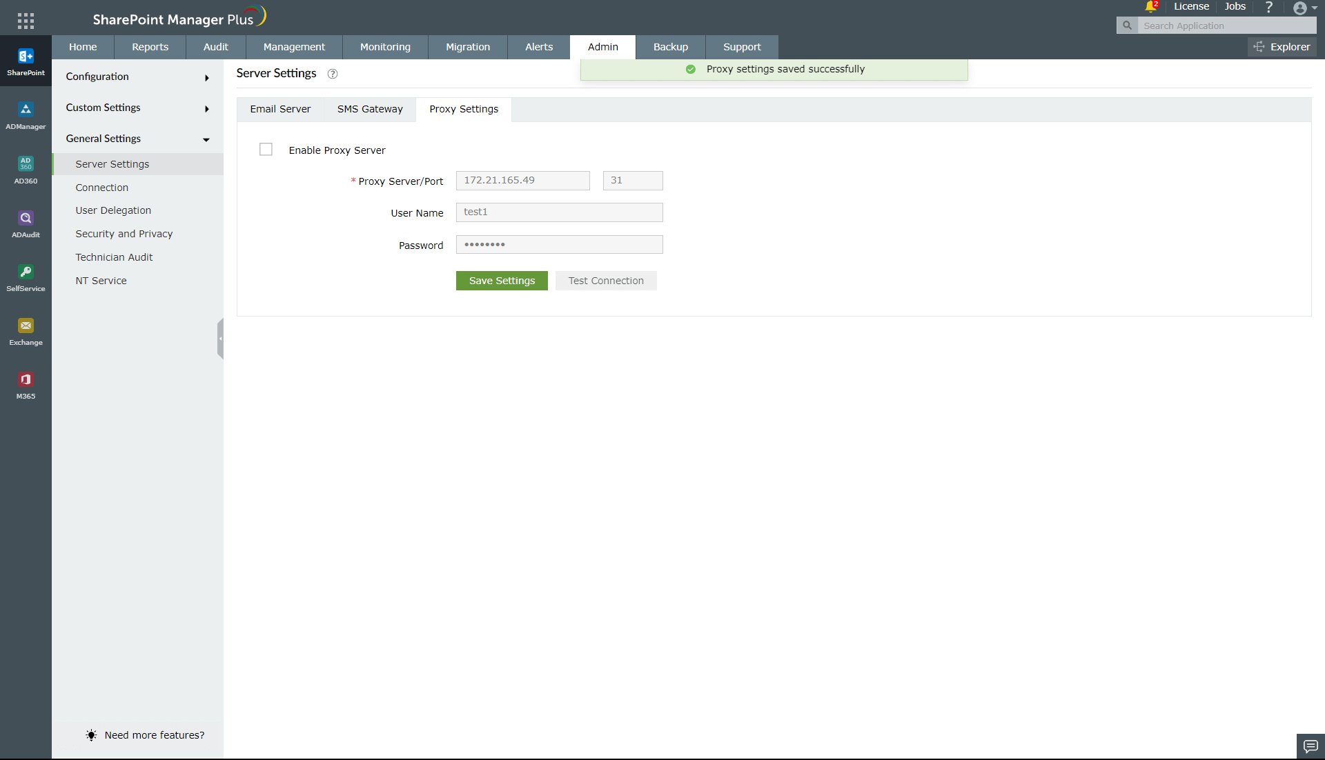 在SharePoint Manager Plus中禁用代理服务器