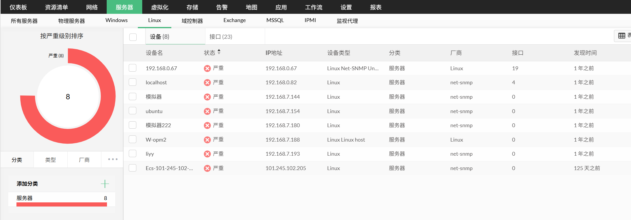 使用 OpManager 发现和监控 Linux 设备:Linux 服务器资产清单