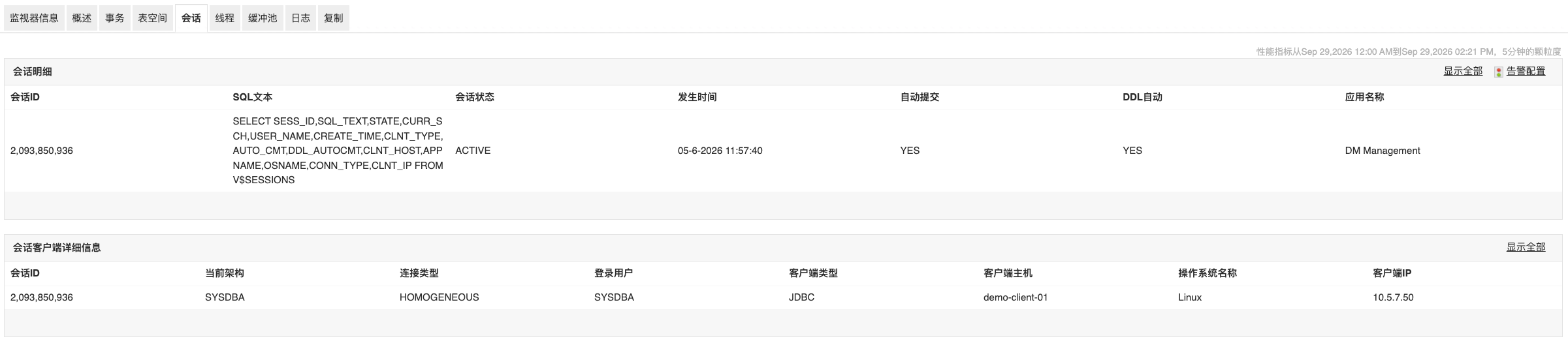 Dameng Database Monitoring Platform - ManageEngine Applications Manager Dameng Database Sessions
